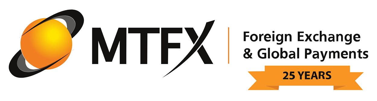 MTFX logo with tagline 'Foreign Exchange & Global Payments' and a banner celebrating 25 years of service.